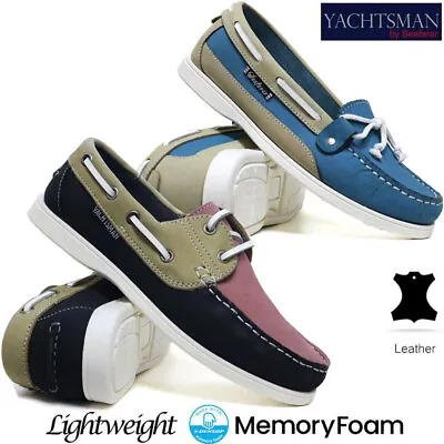 Ladies Boat Shoes Women Leather Memory Foam Moccasins Loafers Comfort Deck Shoes • £11.99