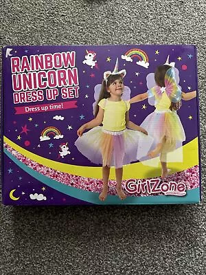 GirlZone Where Life Sparkles Rainbow Unicorn Dress Up Set Wings Tutu & Headband • £5
