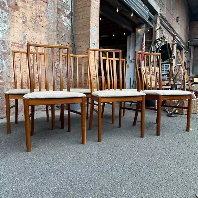 6X MIDCENTURY TEAK SOLID WOOD DINING CHAIRS WOOL UPHOLSTERED SET BY McIntosh • £369