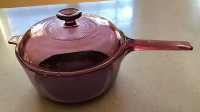 Vision Corning Ware Cranberry  2.5 L Sauce Pan W/ Pyrex Glass Cookware Lid • $27