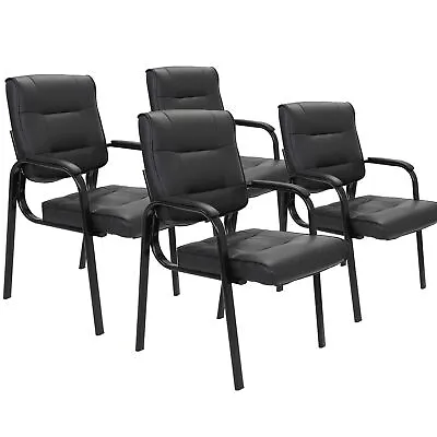 Set Of 4  Leather Guest Chairs Waiting Room Desk Side Reception Chairs Black • $187.58