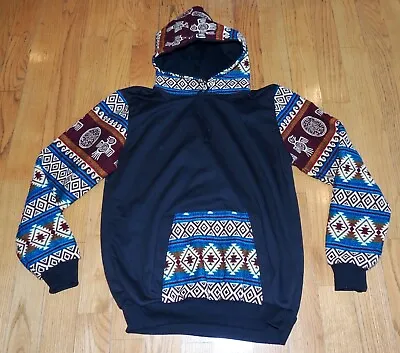 NEW! Ecuador MENS WOVEN HOODIE Black Sweatshirt Aztec Navajo Southwestern LARGE • $36