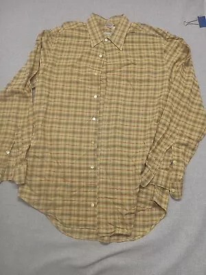 Moreno Martini Da Firenze Button Up Shirt Size Large Tan Plaid 100% Viscosa • $16.95