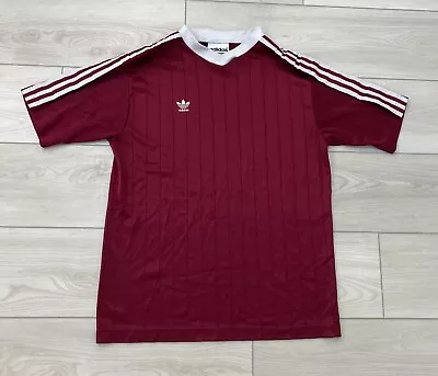 Vintage ADIDAS Maroon V Neck Short Sleeve Jersey Shirt 3Stripe Performance Tag M • $19.99