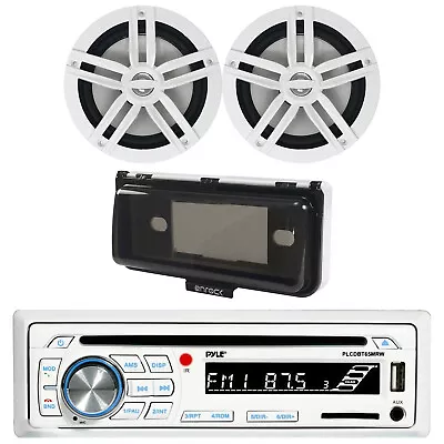 Pyle CD Player White Radio USB Marine Receiver 2x 6.5  White Speakers Cover • $125.99