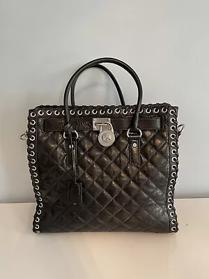 Michael Kors Black Quilted Leather Lock Chain Strap Tote Bag • $143.65