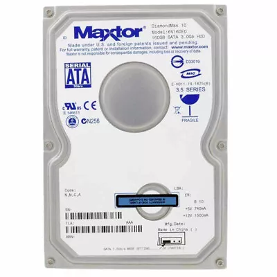 Hard Drive Maxtor 160GB DiamondMax 10 7200U/Min SATA II 8MB 6V160E0 35 Inch • £34.50