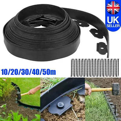 10 - 50 Metre FLEXIBLE GARDEN BORDER GRASS LAWN PATH EDGING WITH PLASTIC PEGS • £14.89