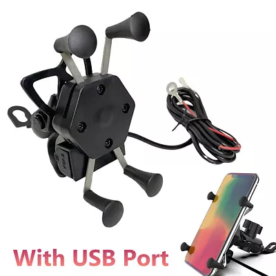 Motorcycle Motorbike Phone GPS Mirror Bracket Holder Mounts W/ USB Charger Port. • $10.79