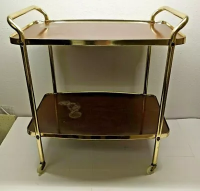$129.99 • Buy Vintage COSCO 2 TEAR METAL ROLLING BAR CART WOOD GRAIN BROWN GOLD SERVING CART
