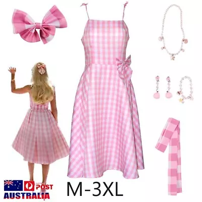 Adult Women Barbie Cosplay Costume Dress Barbie Pink Plaid Dress Party Halloween • $30.90