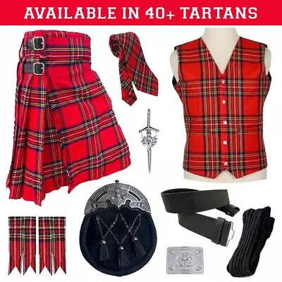 Scottish Kilt Outfit 9 Pcs Traditional Kilt Set With Vest In 40+ Clan Tartans • $89.99