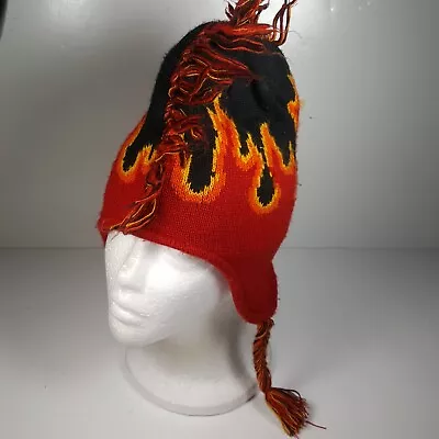 The Children's Place Hat Youth 10-12 Red  Flames Fringe Lined Ski Mohawk • $8.87