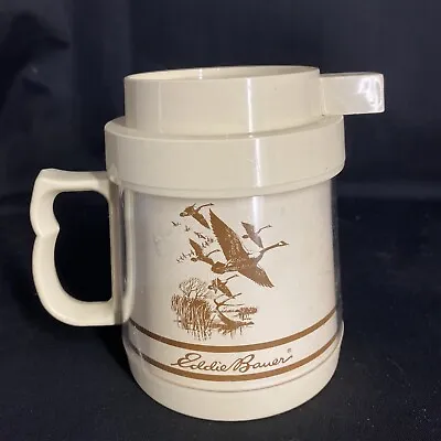 Eddie Bauer Duck Thermos Serv Travel Coffee Cup Mug W. Handle  Cream Color • $9.99