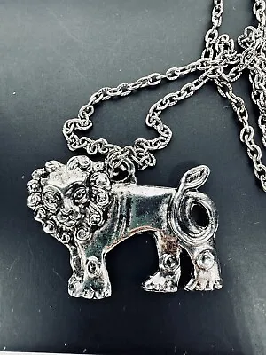 Vintage Italian Silver Tone Lion Pendant Charm Link Necklace Lion Of Judah Italy • $15