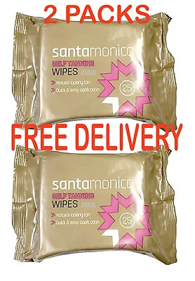 SANTA MONICA 50 NATURAL LOOKING SELF TANNING WIPES TOWELS 2x 25 Packs Nice Tan! • £9.90