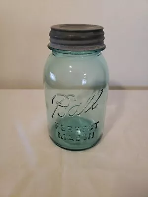 Ball Perfect Mason Quart Jar #6 Aqua W/Zinc Lid Milk Glass Insert 1920s/30s • $12.75