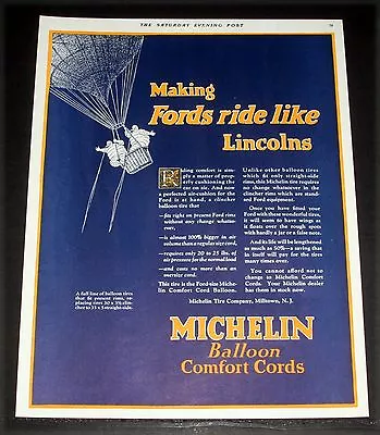 1924 Old Magazine Print Ad Michelin Tires Riding Comfort Hot Air Balloon Art! • $12.99