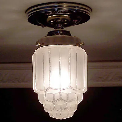750a Vintage Skyscraper Ceiling Light Glass Lamp Fixture Bath Hall Porch 1 Of 3 • $175