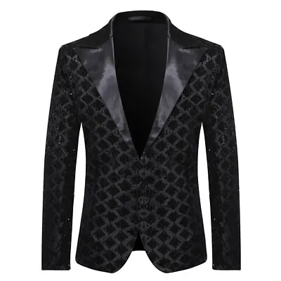 UK Men Bling Sequins Blazer One Button Tuxedo Suit Party Coat Gentleman Jacket • £26.55