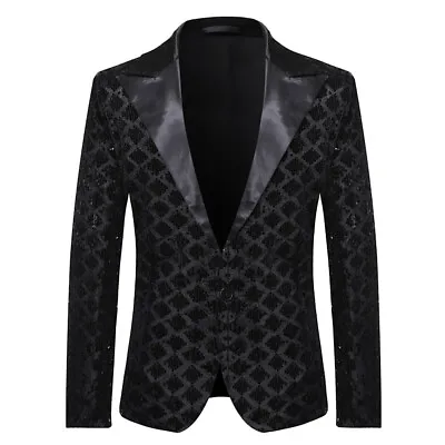 UK Men Bling Sequins Blazer One Button Tuxedo Suit Party Coat Gentleman JacketI1 • £27.67