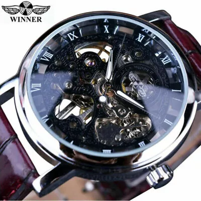 $26.69 • Buy Automatic Steampunk Skeleton  Watches Luminous Hands Leather Strap Wrist Watch
