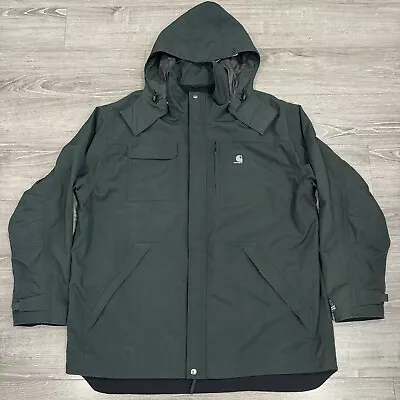 Carhartt C72 EVG Green Nylon Raincoat W/ Hood Jacket XL Regular Workwear Coat • $69.99