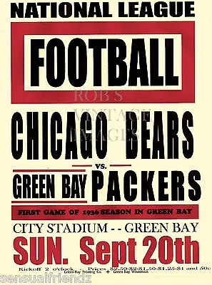 Chicago Bears Vs Green Bay Packers  Poster 1936 NFL Vintage NFL Football  Print • $8.48