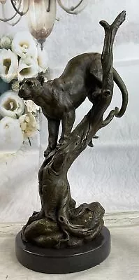Signed Bugatti Male Lion Puma Jumping Bronze Sculpture Wild Life Statue Decor • $249