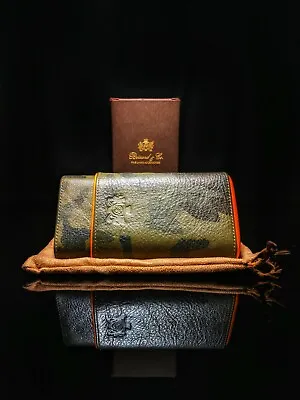 Brizard And Co   Showband  3 Cigar Case In  Camouflage And Orange Leather NIB • $195