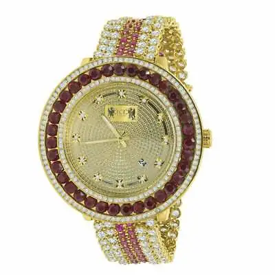 Real Diamond Multi Color Red & White Custom Removable Bezel Men Wrist Band Watch • £192.75