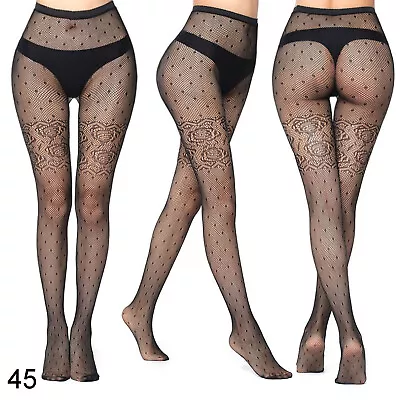 £4.25 • Buy Womens Black Patterned Fishnet Net Tights Ladies Pattern Floral Geometric Rose