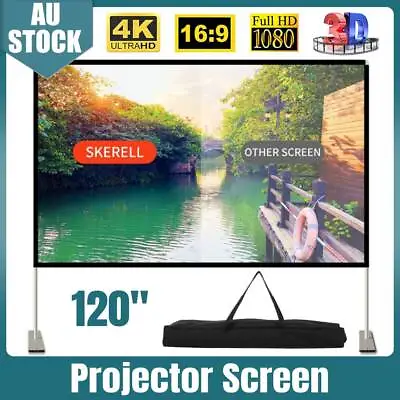 $77.88 • Buy 120  Projector Screen W/ Stand Home Outdoor Screens Cinema Portable 4K HD 16 : 9