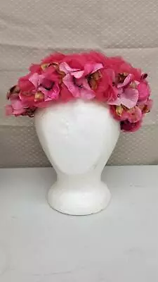 Vintage 1950s Ladies Millinery Pink Flower Petals Hat Schuster's Milwaukee Up1 • $39.88