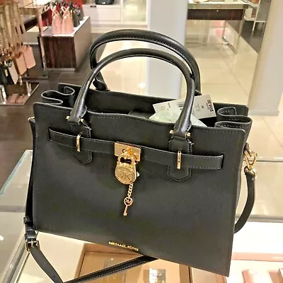 Michael Kors Hamilton Medium Satchel Shoulder Pebbled Leather Bag - Black • $199