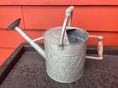 Vintage Patterned Galvanized Decorative Watering Can W/Wooden Handles Primitive • $26