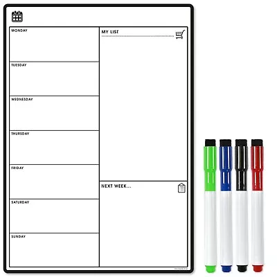 Magnetic Whiteboard Planner For Fridge Dry Wipe Weekly Calendar Meal Memo Board • £11.95