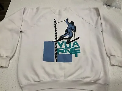 Vintage 80s Vuarnet France Crewneck Sweatshirt Glow Unisex Ski Theme White • $0.99