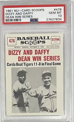 1961 Nu-Card Scoops BB Card #476 Dizzy & Daffy Dean Cardinals HOF PSA 10 POP 3 • $850