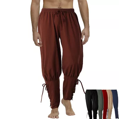 Men's Medieval Reenactment Viking Pants Renaissance Lace Up Bandage Trousers • $22.99