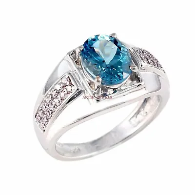 Natural Blue Topaz Gemstone With 925 Sterling Silver Ring For Men's #3066 • $83.22