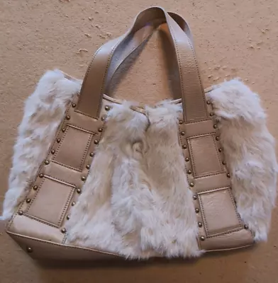 Kenneth Cole- Bohemian- Ivory Leather And Rabbit Shoulder Bag • $40