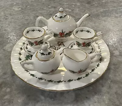 Vintage 1995 A Cup Of Christmas Tea 8 Piece Mini Tea Set Bone China By Tom Hegg • $30