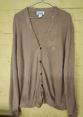 VTG Izod Lacoste Cardigan Sweater Size XL Tan Brown | 100% Orlon Acrylic  • £44.96