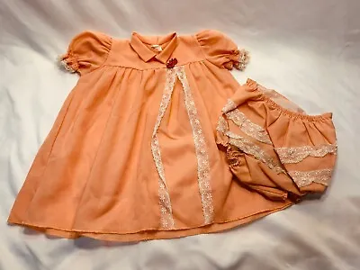 Vintage Baby Toddler Dress With Bloomers Lace Detail Smocked Salmon Peach Color • $9.86