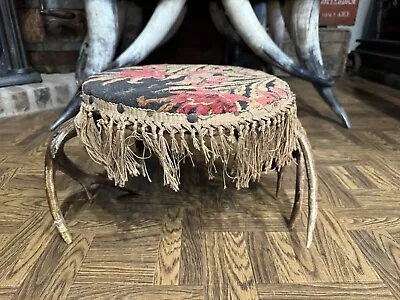 Antique Deer Antler Footstool Cabin Decor Hunting Lodge Vintage • $245