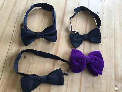 Black Bow Tie Adjustable Satin Wedding Party Event Dickie Bow & Purple Clip-On • £1.50