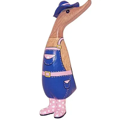 £63.95 • Buy DCUK Gardener Duckling Spotty Pink Wellies Natural Bamboo Wood Carved Duck 9 In