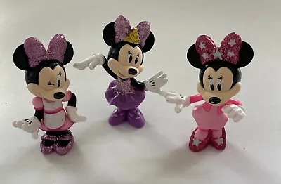 Lot Of 3 Disney Minnie Mouse PVC 2  Cake Topper Figures Glitter Bows And Shoes • $12