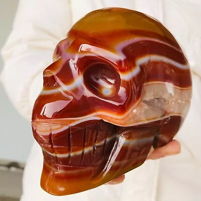 1132g Natural Red Striped Agate Quartz Crystal Skull Carving Mineral Healing • $0.99